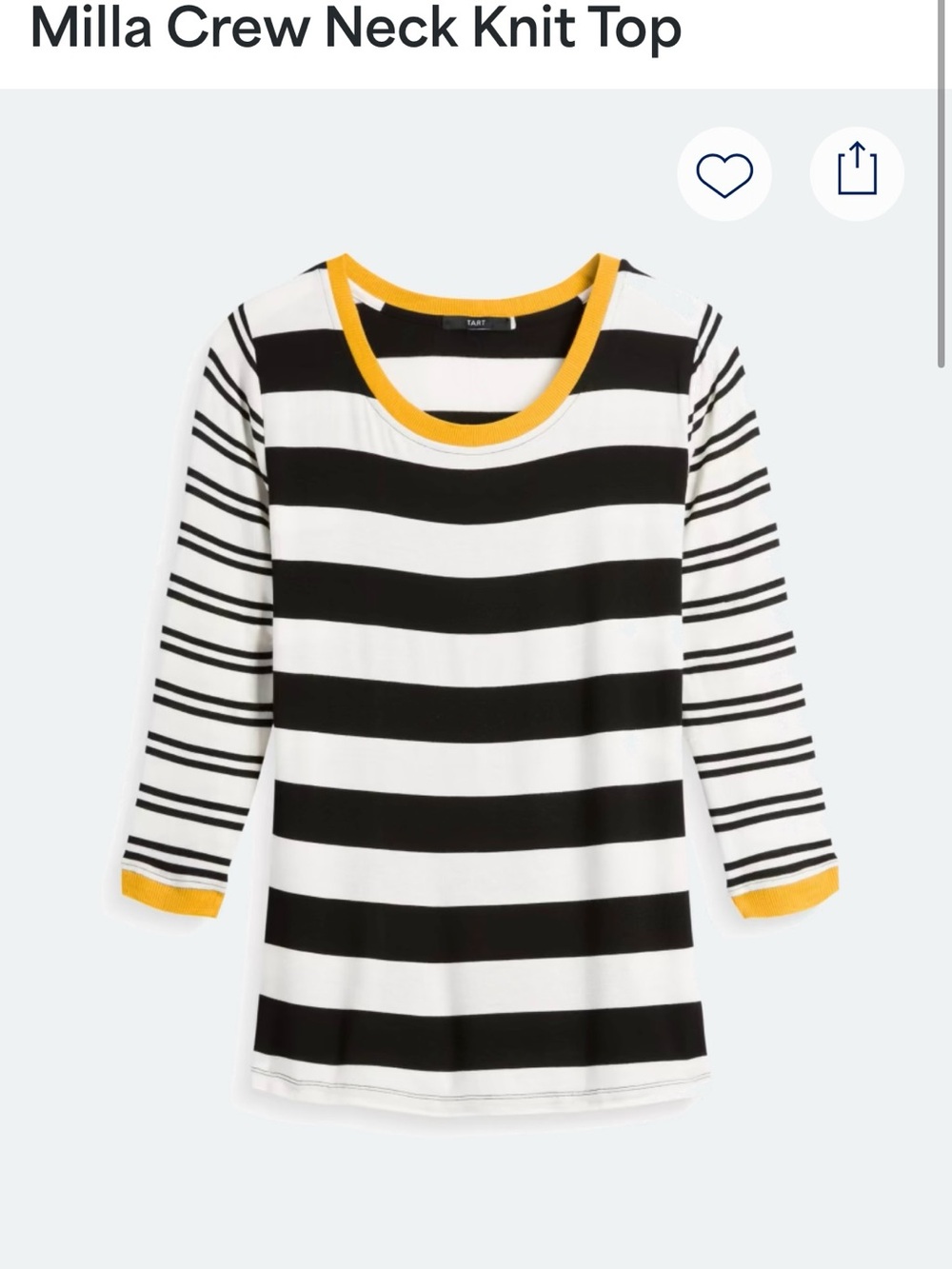 Tart Black and White Striped Top with Mustard Trim